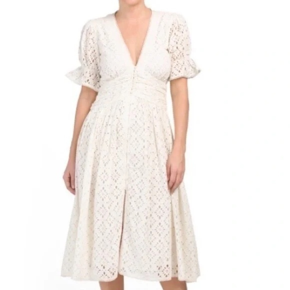 Anthropologie Love The Label Cream‎ Eyelet Button Down Dress Size Xsmall